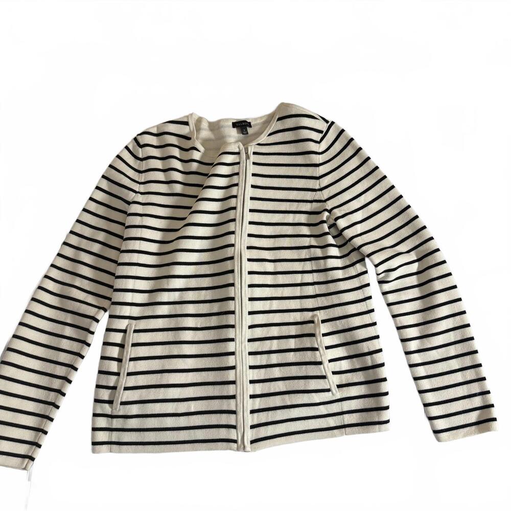 TALBOTS Nautical Blue/White Full Zip Sweater w/pockets . Size Small. Preppy